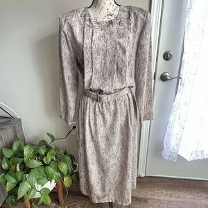 VTG Pellini By Von Bramlett Belted Dress Women's 13/14 (Med?) USA Secretary Chic